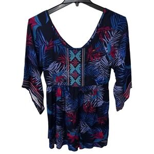 Roxy Size Small Tropical Print 3/4 Sleeve Mini Dress Atec Boho Swim‎ Cover Up
